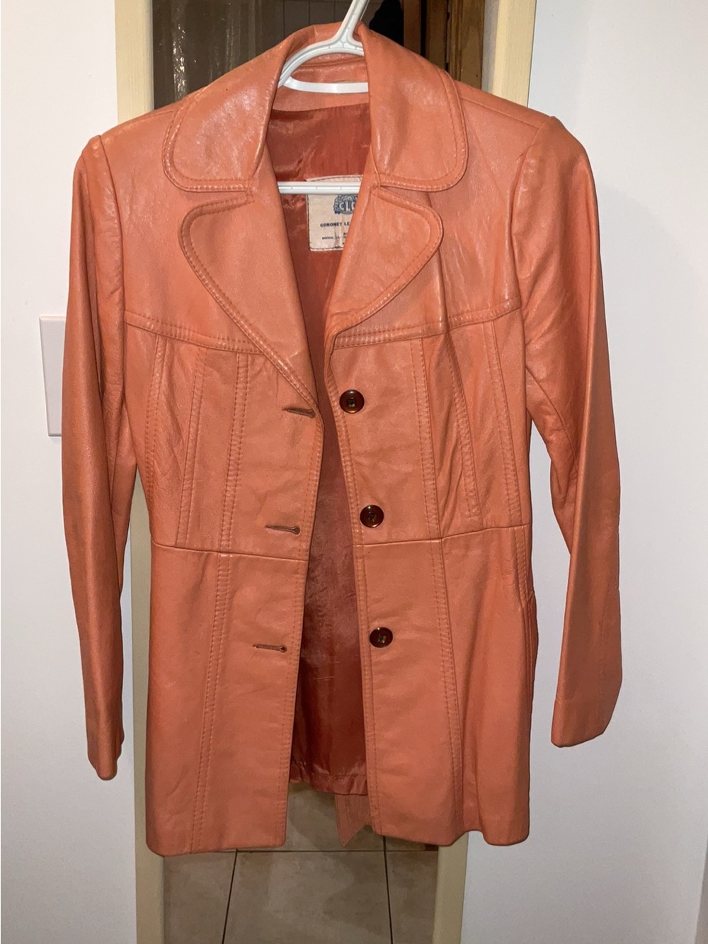 Women's Peach Leather Button-Front Jacket